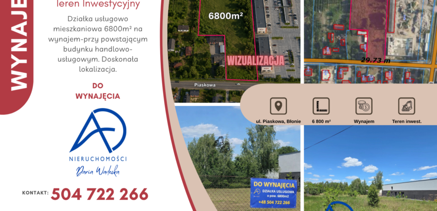 Działka usługowa do wynajęcia w Błoniu